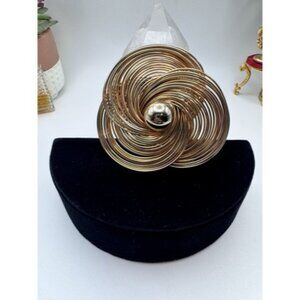 Wire  Spiral Brooch Vtg Triple Round Gold Tone Glossy Ball Center Pin 2 7/8"